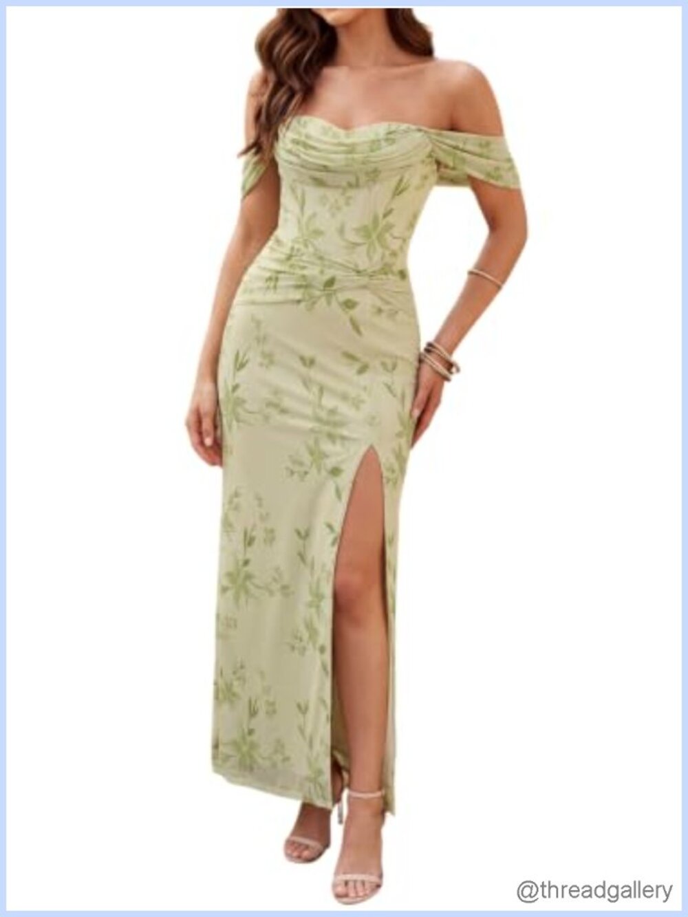 Parthea Women Floral Off Shoulder Corset Maxi Formal Wedding Guest Dress